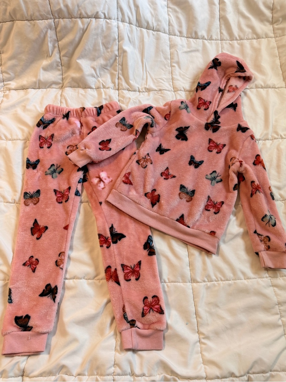 SHEIN Pink Plush Butterfly Hooded Jogger Set